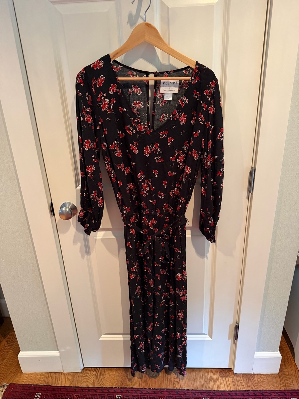 Velvet by Graham & Spencer Black Maxi Dress with Red Floral Print